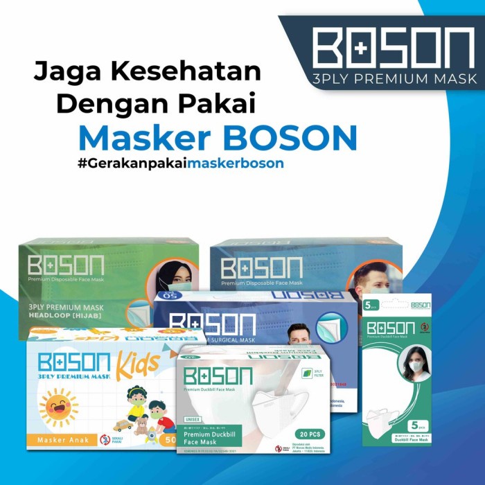 BOSON Masker Hijab Headloop 3 ply 1 Karton - Disposable Daily Mask -MCT
