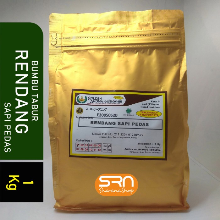 

Promo Bumbu Tabur 1 Kg Rasa Rendang Sapi Pedas, Kemasan Alumunium Zip Lock