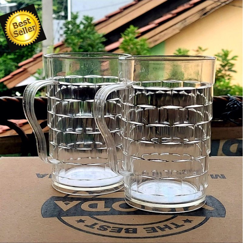 Gelas gagang mika akrilik/mug bambu crystal jumbo akrilik/gelas es/gelas bir