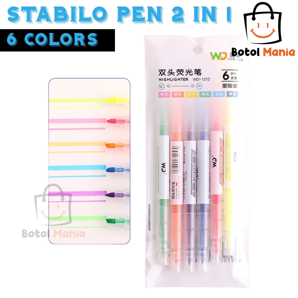 

BM - STABILO HIGHLIGHTER 2 SISI 6 WARNA / STABILO / HIGHLIGHTER / STABILO WARNA WARNI 1 PACK ISI 6 / STABILO WARNA / STABILO PANJANG SET