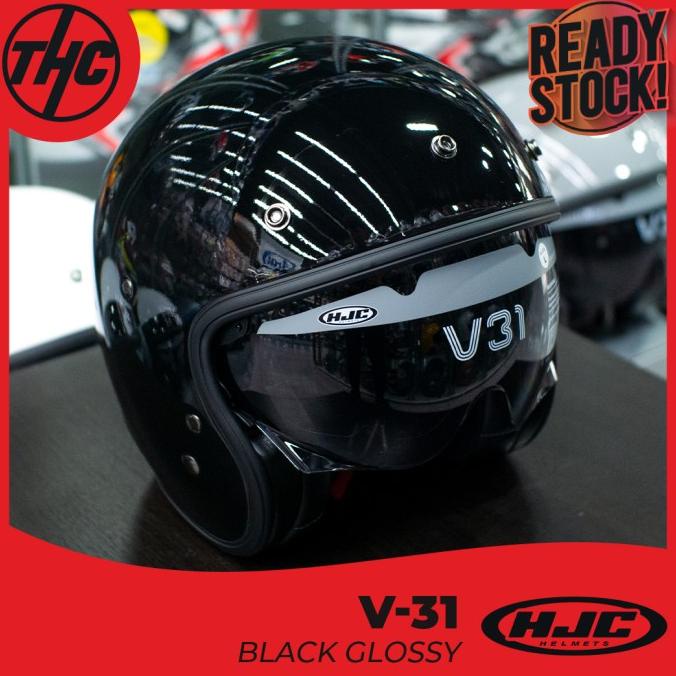 HELM HJC V31 BLACK GLOSSY VINTAGE HALF FACE HELMET WIRATINA5
