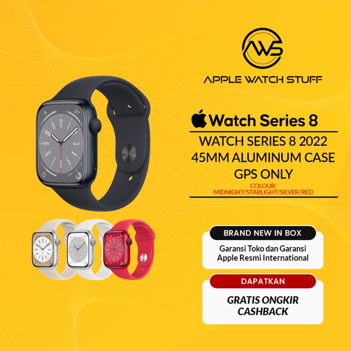 APPLE WATCH SERIES 8 2022 ALUMINUM CASE 45MM MIDNIGHT STARLIGHT SILVER