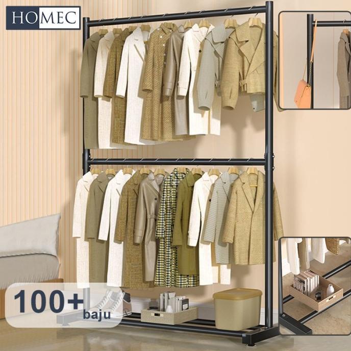 Stand Hanger Dua Susun 2 Susun Rak Gantungan Baju Gawang Baju Besi