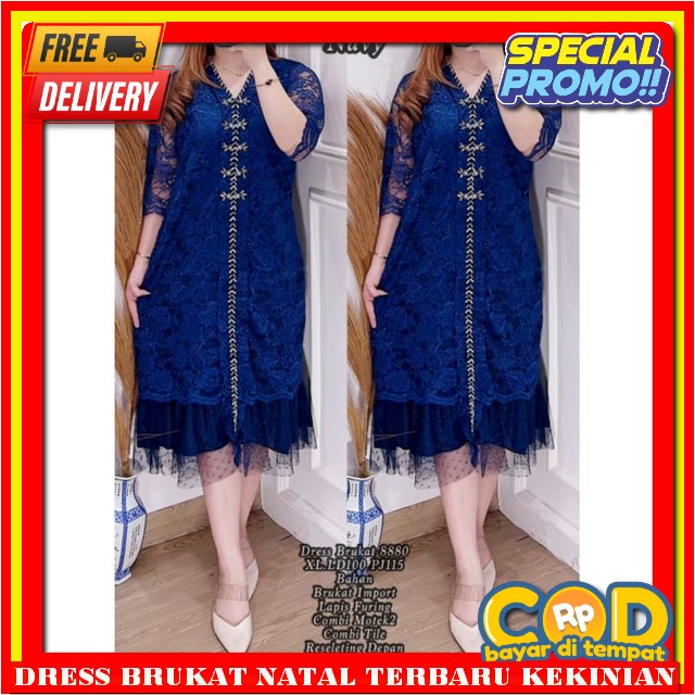 Midi Dress Korea Motif Drees Merah Maroon Dreses Berukat 2024 Dres Natal Terbaru 2023 Kekinian Gaun 