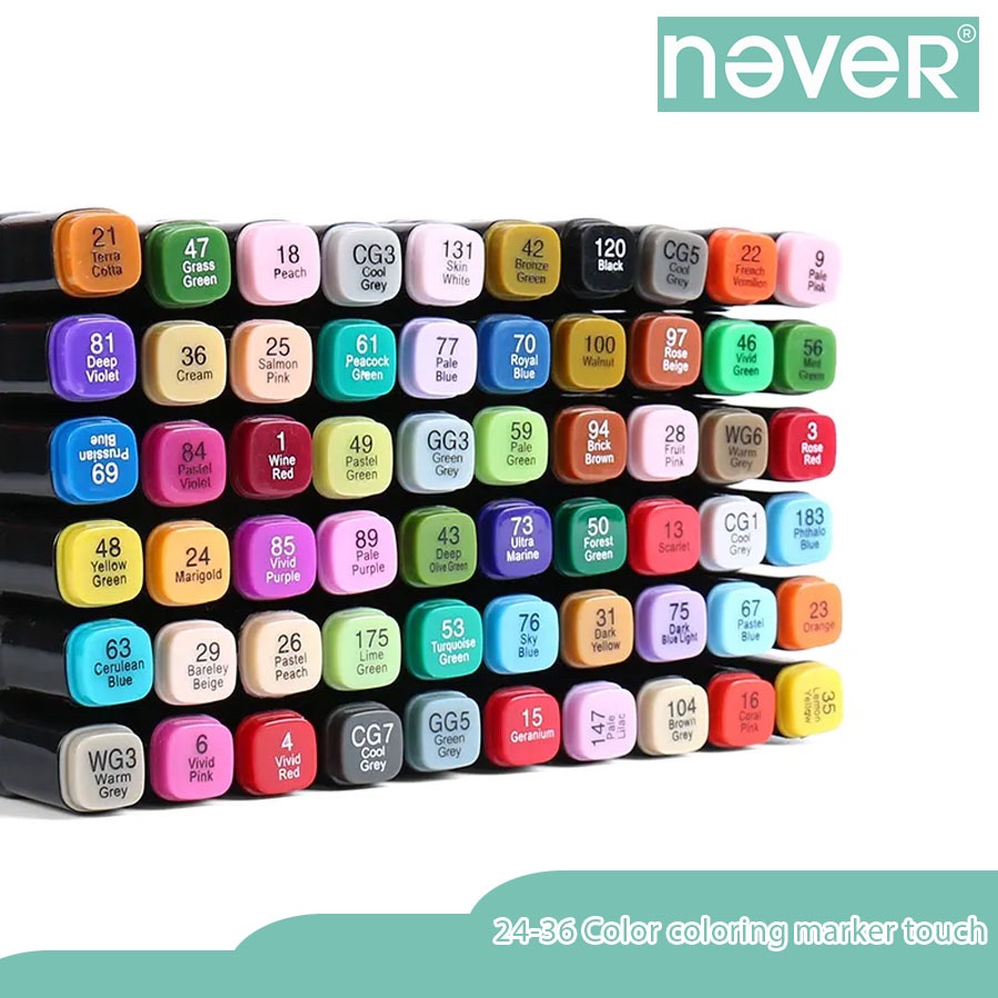 

Never Offiicial- 24/36 Color Colng Marker Touch/ 24/36 Warna Spidol Warna Dengan Bag/ Market Set