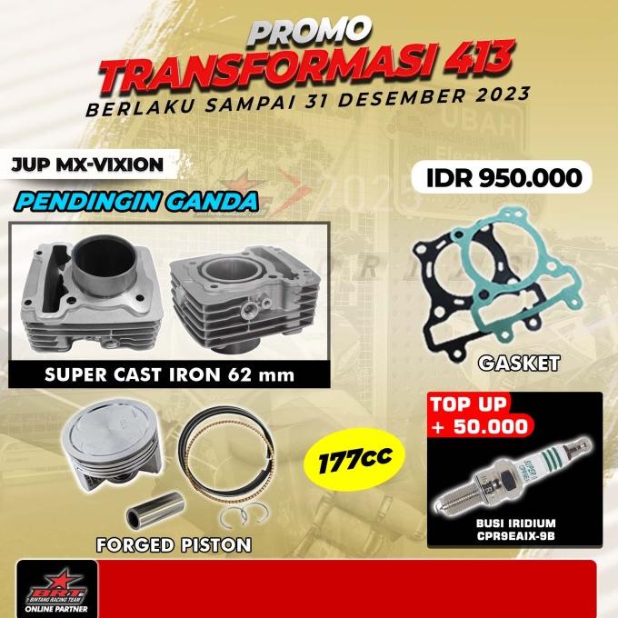 Paket Bore UP Jupiter MX / VIXION - Blok Piston 62 MM - BRT Promo 413