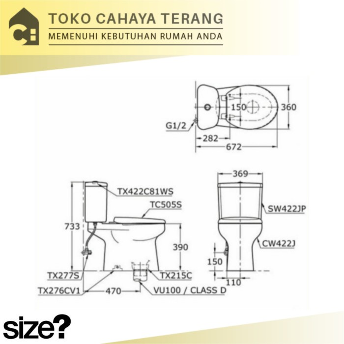 Terbaru Paket Kloset Duduk Toto Cw422J Komplit / Kloset Toto / Kloset Set Free Ongkir