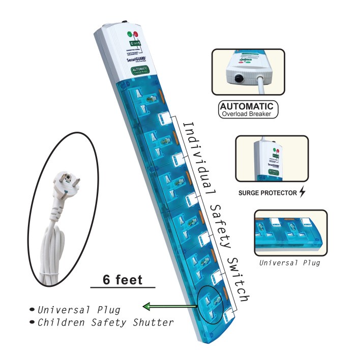 Guid Securiguard Steker Strip Universal Tsp 6 Lubang Colokan Listrik