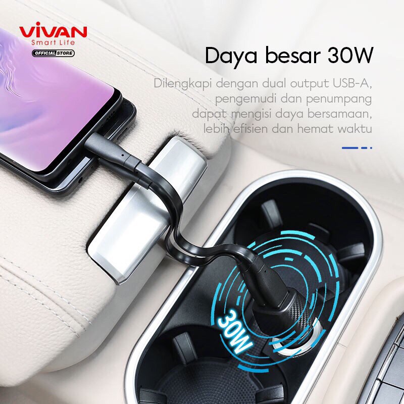 Vivan Cc02Q Car Charger Colokan Mobil 2 Ports Usb-A 30W 3A Qc3.0 Fast Charging Garansi 1 Tahun