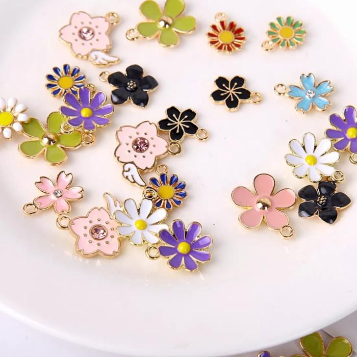

TERLARIS - ENAMEL CHARM BANDUL MIX FLOWER BAHAN AKSESORIS KALUNG GELANG ANTING