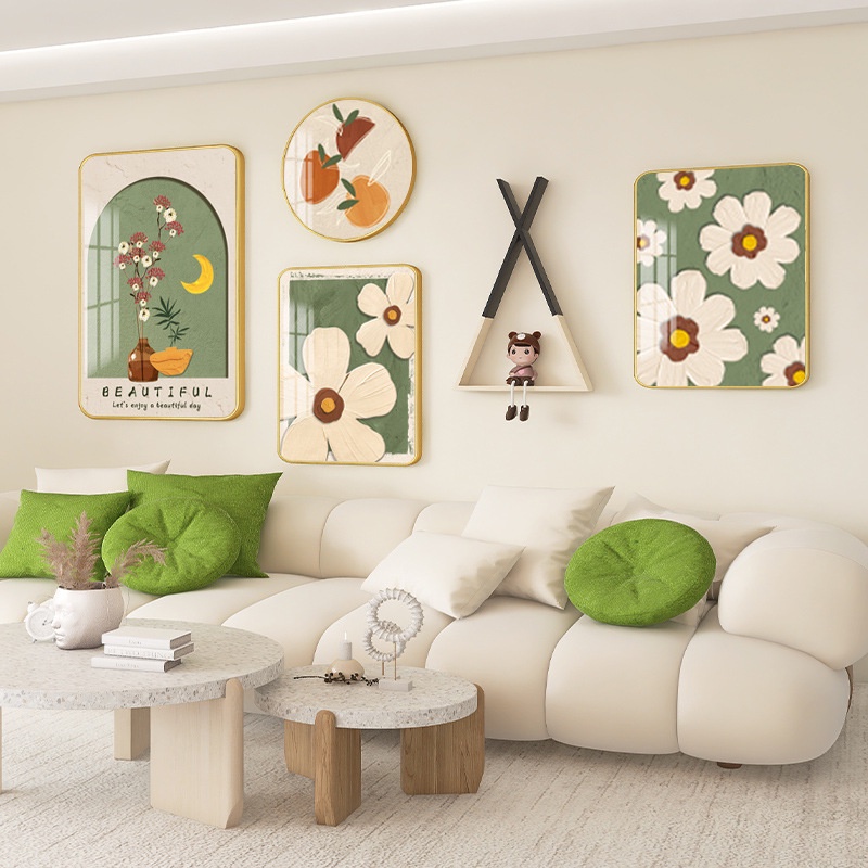 Lukisan Dinding Dekorasi Ruang Tamu Gaya Nordic Lukisan Gantung Hangat Tanaman Hijau Bunga Mural Din