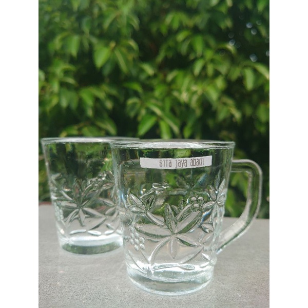 GELAS KOPI SUSU 2PCS/GELAS KOPI/GELAS SUSU/GELAS KACA BENING DENGAN MOTIF BUNGA