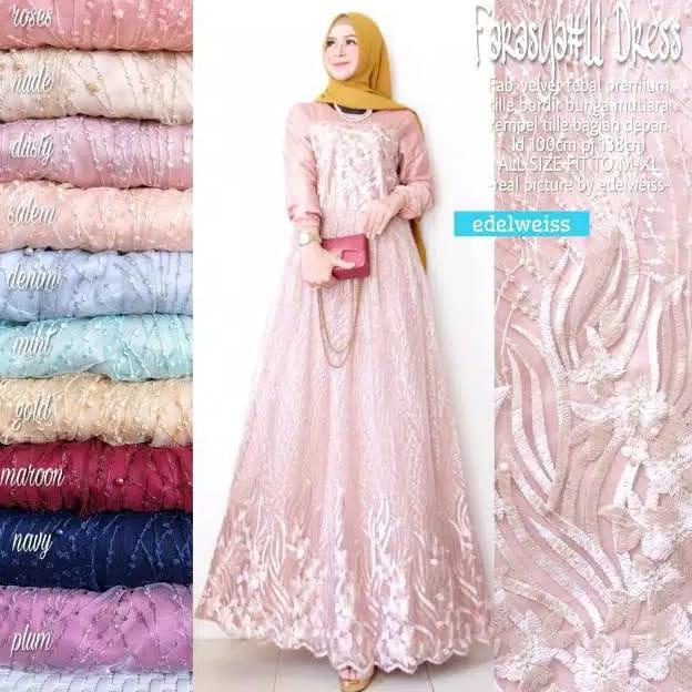 Big Sale . Anggun Gamis Pesta Muslimah Gaun Pesta / Gamis Brukat / Gamis Kondangan Model Terbaru / G