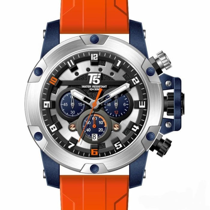 ✅New Ori Jam Tangan Pria Original T5 H 3913G Orange Silver Blue Berkualitas