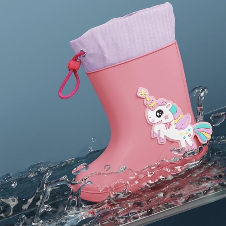 Cod Dino & Unicorn Rain Boots Kids | Size 15-20Cm | Blue Pink | Sepatu Boot Hujan Anak Laki Laki Per