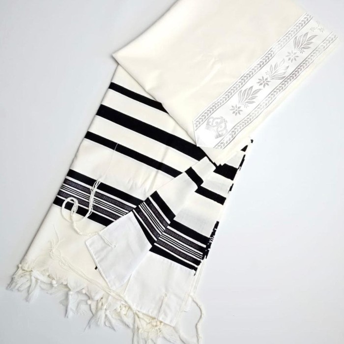 Ready Selendang Doa Prima Black-White Tallit Gadol By Israel (Kosher) Ready
