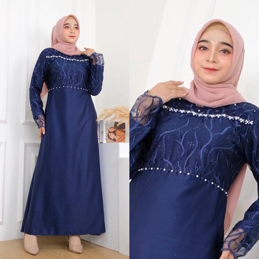 Flash Sale Gamis Hellen Dress Pesta Muslimah Belle Maxy Dress Kondangan Brokat Ld90 Ld100 Ld110 Ld12