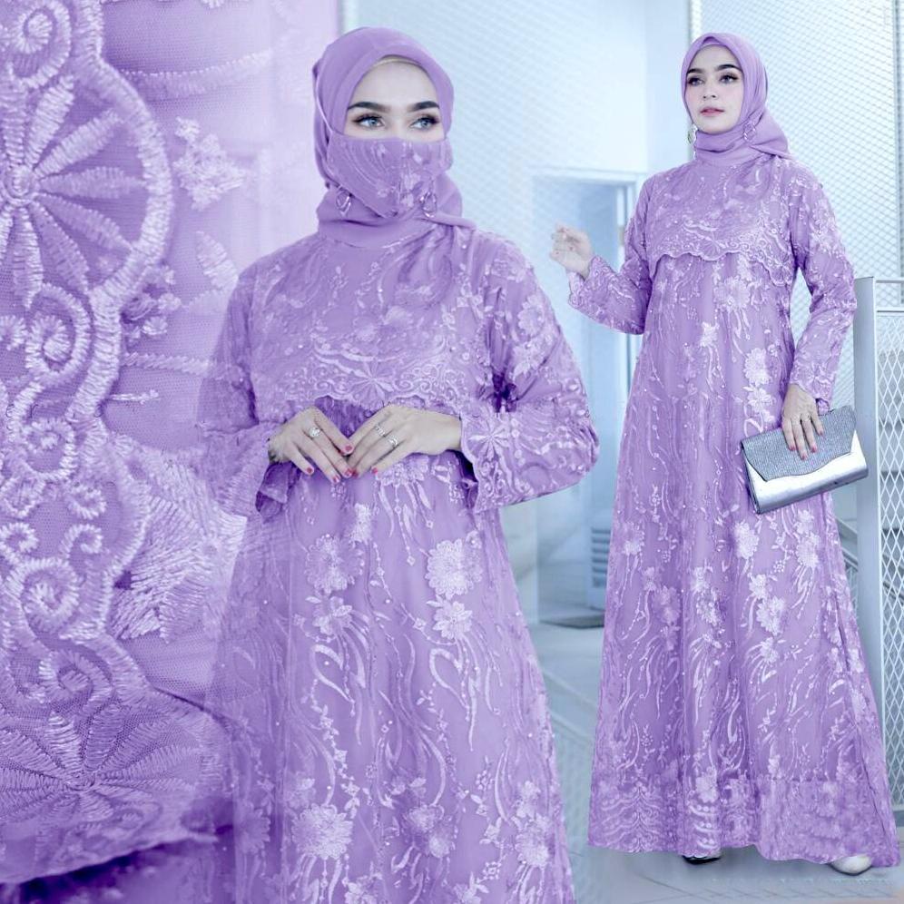 Gamis Maxi Shania Free Masker/Tile Brukat Mutiara/Gamis Pesta/Dress Kondangan/Size S/L/Xl/Xxl/Xxxl/G