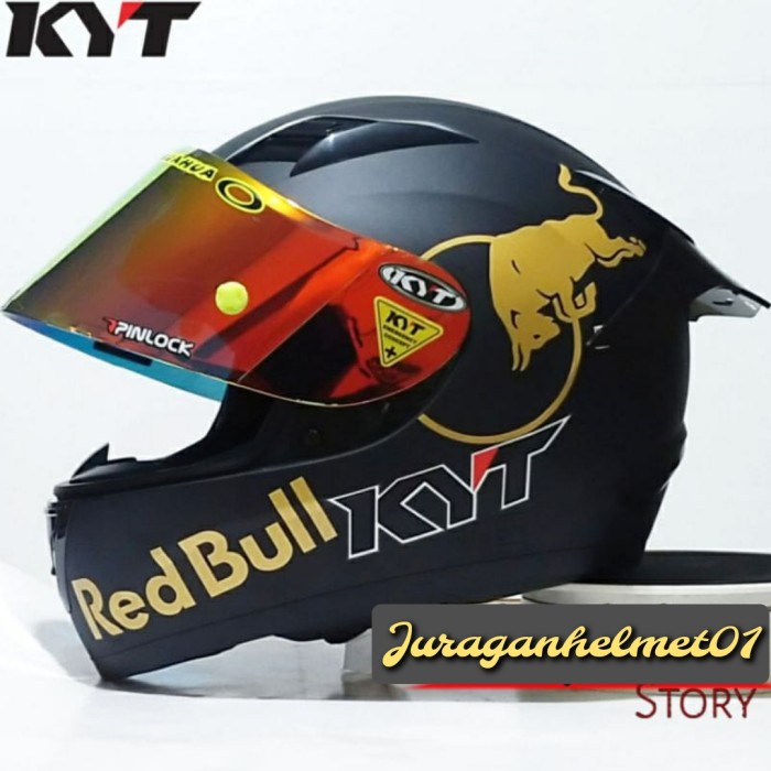 Helm Full Face Kyt R10 Solid Black DoffMatt Paket Ganteng Redbull