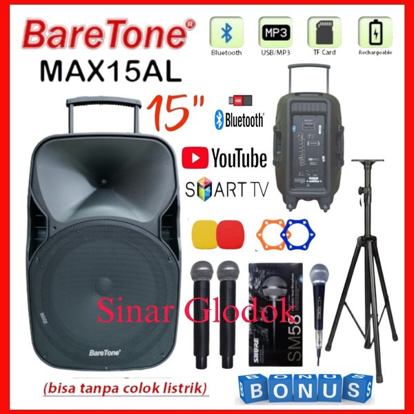 Baretone MAX15AL Speaker Aktif Portable 15 inch USB Bluetooth