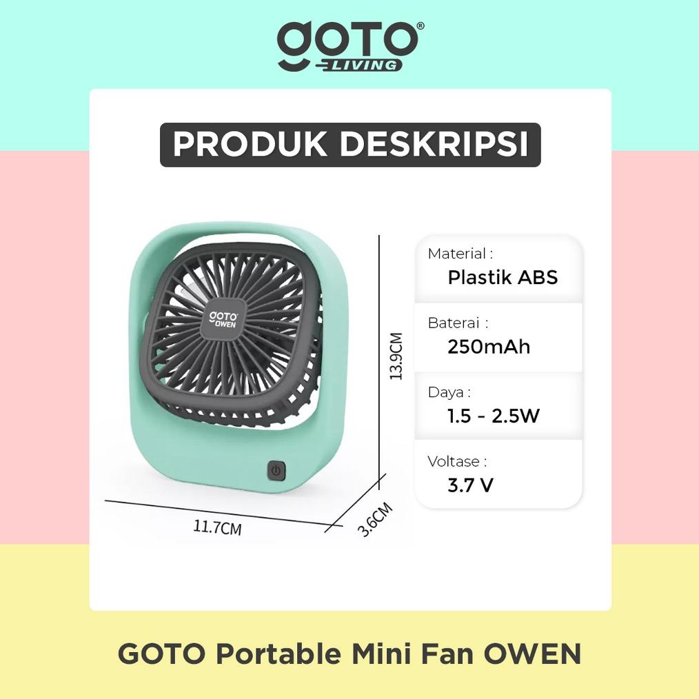 Promo Goto Owen Mini Fan Kipas Angin Kecil Meja Duduk Portable Usb Charger Cod