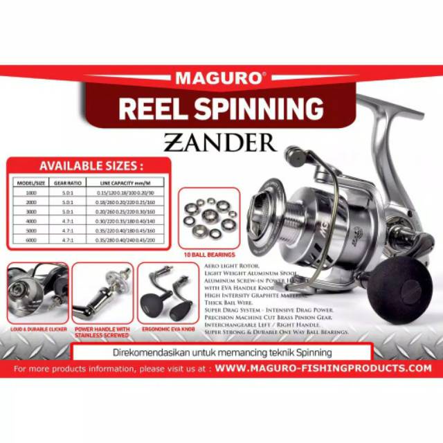 SPECIAL POWER HANDLE Reel Maguro ZANDER Power Handle 10 Bearing Reel Pancing Ril Pancing