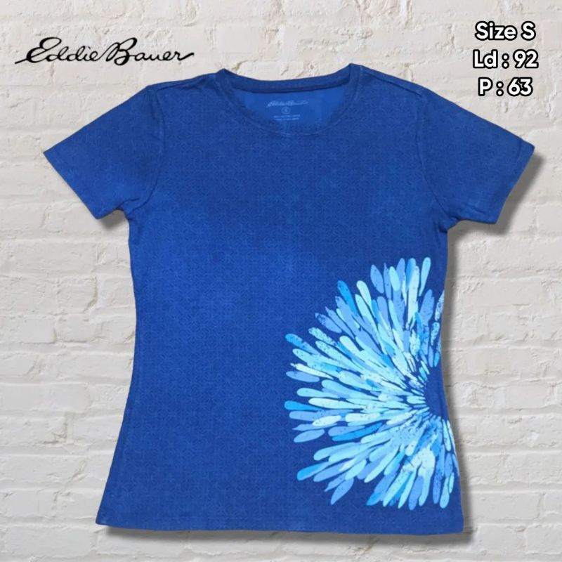 Kaos T-shirt Eddie Bauer Floral Biru Original Second Preloved