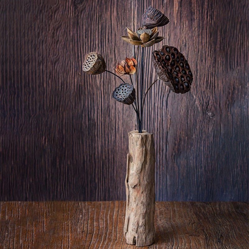 Vas Bunga Kayu Padat Kering Thailand, Ornamen Dekorasi Ruang Teh Meja Makan Vas Bunga
