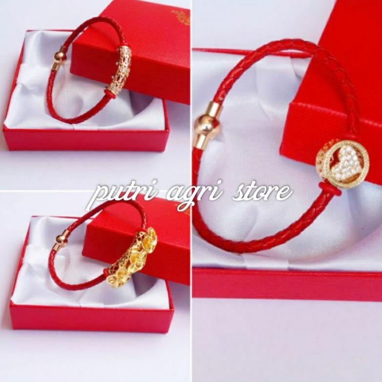 CUCI GUDANG GELANG TALI KULIT GELANG LIONTIN XUPING EMAS AKSESORIS WANITA ORIGINAL