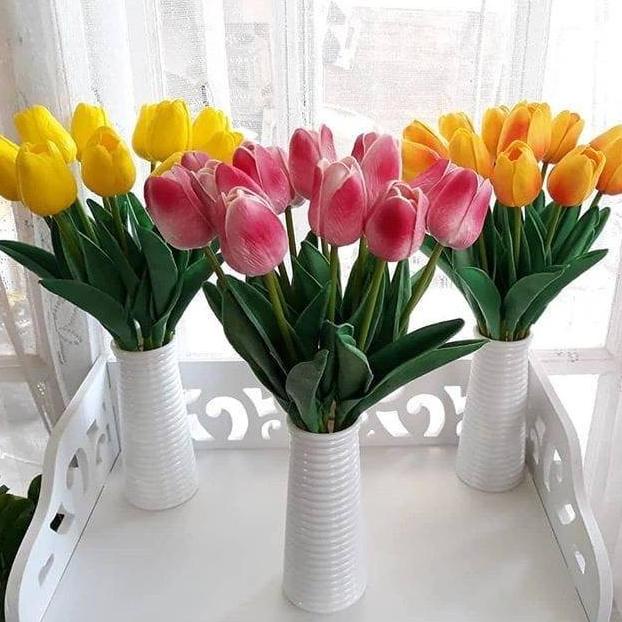 .........] Bunga Tulip Latex/Artificial Kecil Hiasan Palsu Plastik Dekorasi Rumah