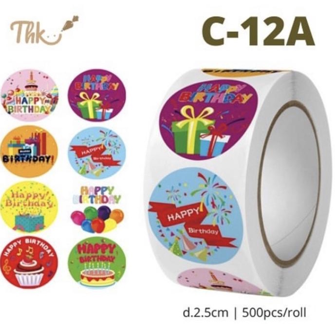 

best seller] C12 - Stiker Sticker Toples Kardus Happy Birthday 500pcs