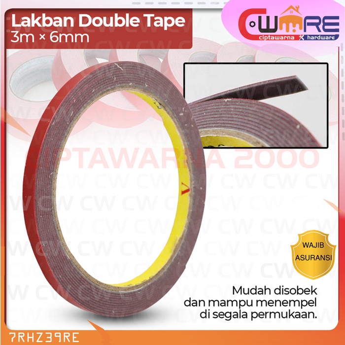 

^^^^^] Double Tape Lakban Selotip 3 METER x 6mm 1pcs Merah Red