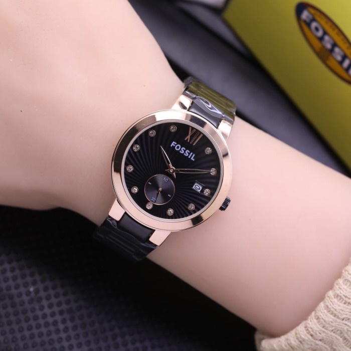 Jam tangan wanita fossil smaal second - Hitam