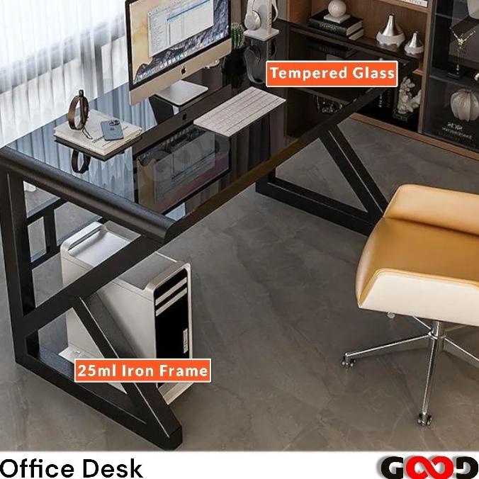 MEJA KERJA KACA/MEJA KANTOR/TAMPERED GLASS DESK/MEJA KOMPUTER TERBARU WARNIARMA5