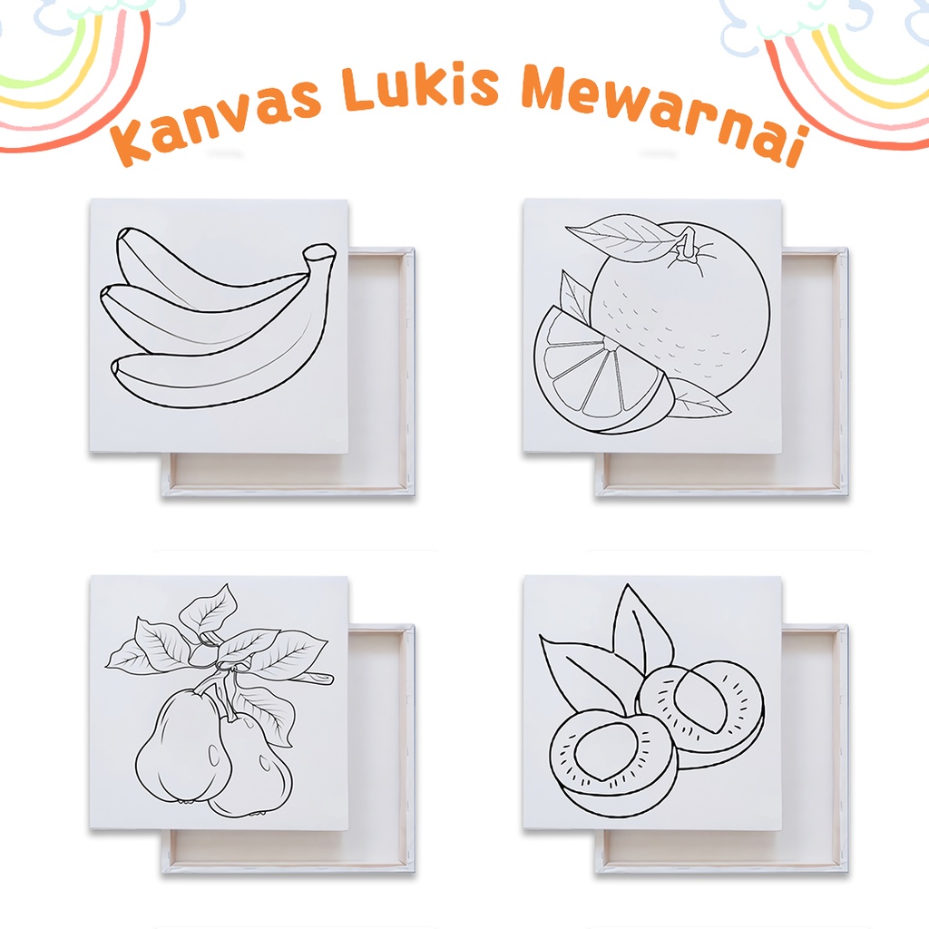 Kanvas Lukis Sketsa Gambar Mewarnai Anak Anak Desain Fruit Buah