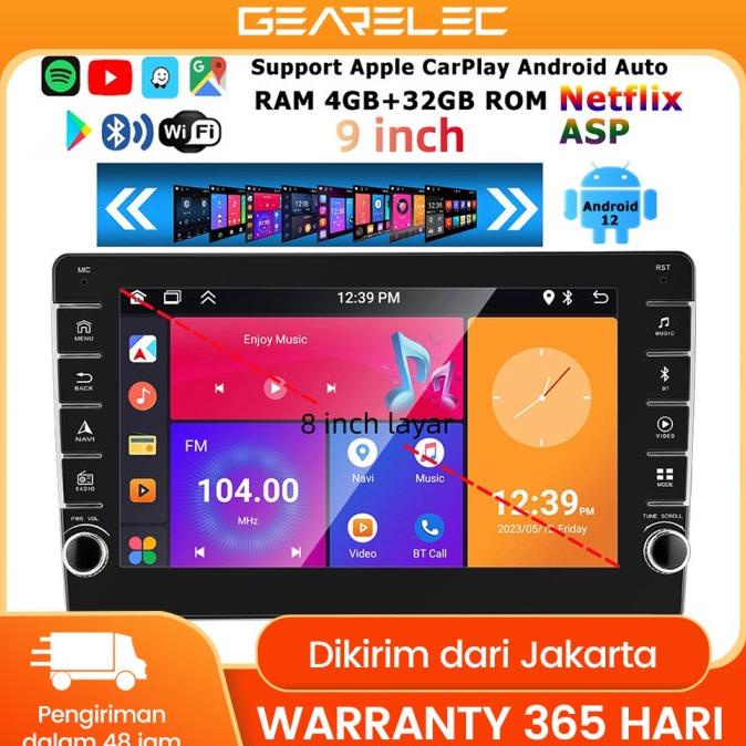 Head Unit Double DIN Android 12 with CarPlay Android Auto 9 inch 4+32G