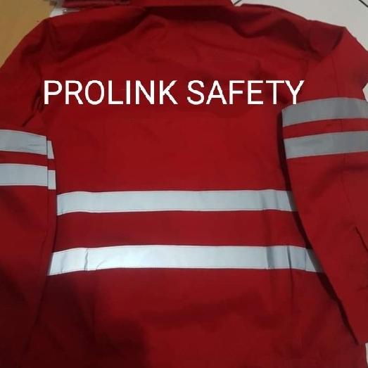 uru RELSETING BAJU SAFETY MERAH HSE BERLOGO K3 BENDERA