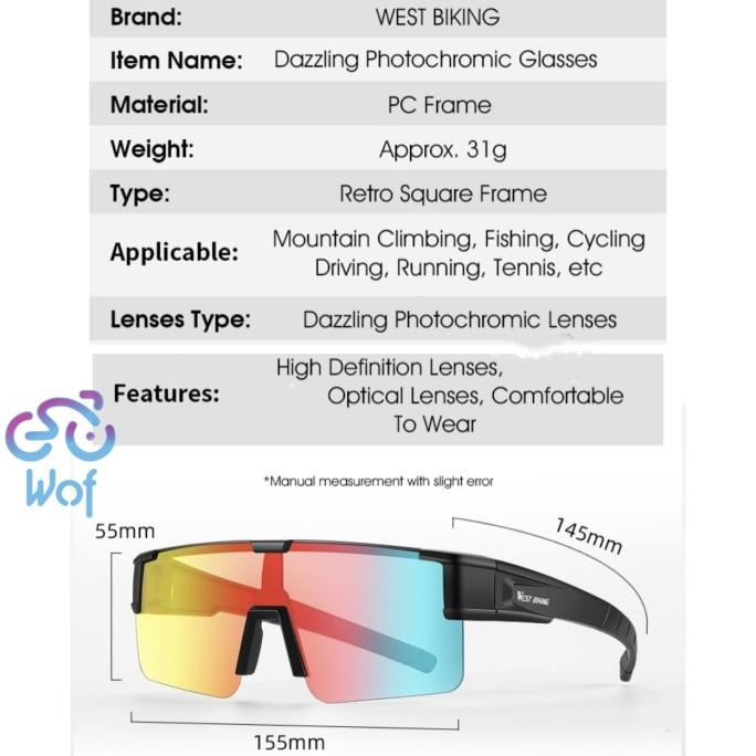 

West Biking 150 Kacamata Sepeda Dazzling Photochromic Glasses My Original