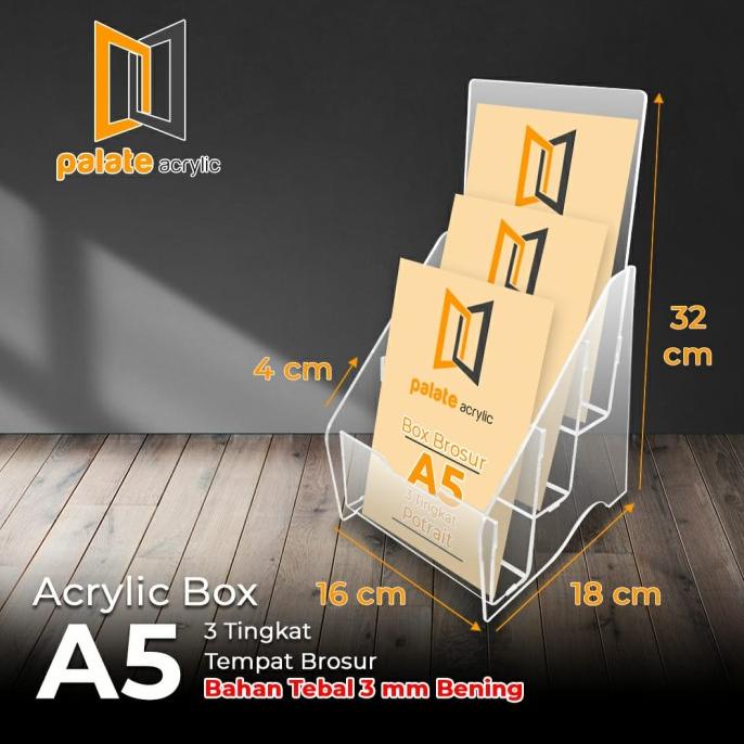 rin TEMPAT BROSUR A5 3 SUSUN /AKRILIK RAK BROSUR A5 3 LAYER TERLARIS 3MM