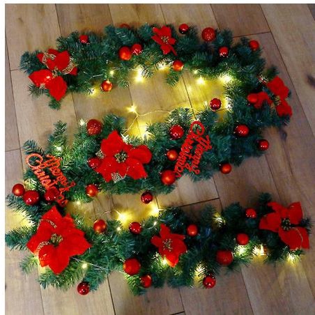 Garland Natal 2.7 Meter Hijau Daun Bunga Natal Lingkar / Garland Akses