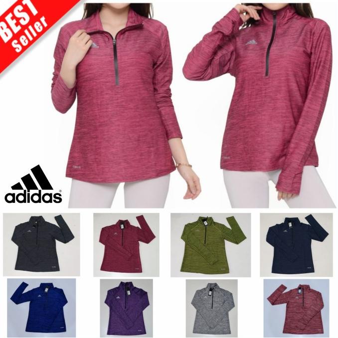 Ok Adidas Kaos Olahraga Wanita Baju Senam Sepeda Lengan Panjang Zipper