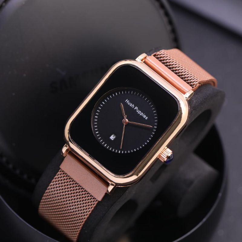 JAM TANGAN WANITA HUSH PUPPIES MAGNET RANTAI PASIR TANGGAL AKTIF DIAMETER 3CM