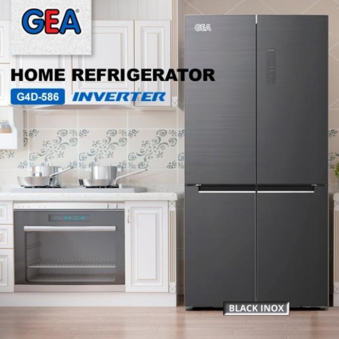 KULKAS SIDE BY SIDE GEA G4D-586 / G4D586 INVERTER 586L SILVER INOX Kode Yp 1172