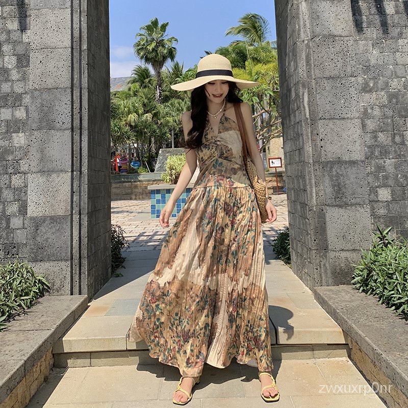 Seaside Holiday Backless Lace up Dress Summer Bohemian Dress Dali Travel Wear Erhai Photo Dress