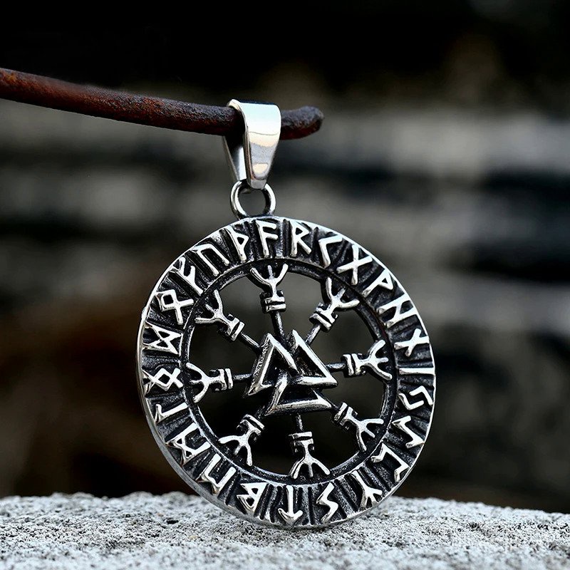Kalung Liontin Kompas Valknut Baja Tahan Karat Pria Antik Kalung Runes Viking Nordik Hadiah Perhiasa