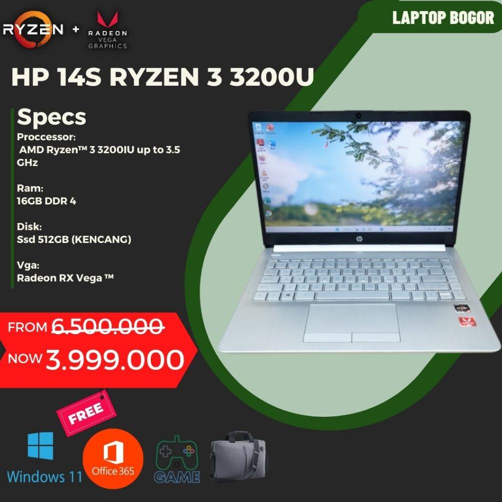 Laptop HP 14S Ryzen 3 3250U RAM 16GB SSD 512GB GAMING EDITING LANCAR  CORE I7 I5 I3