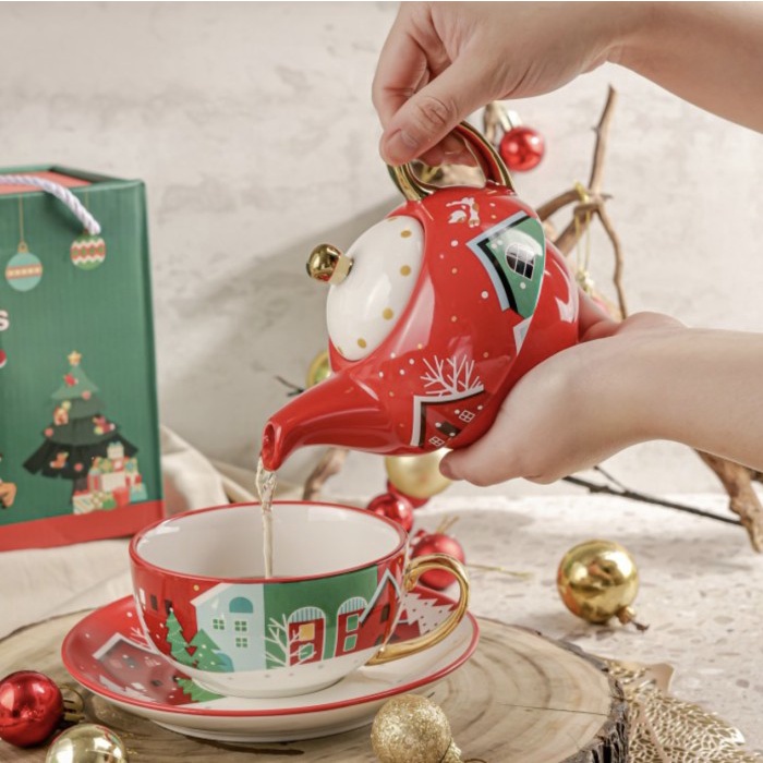 

DISKON MURAH Hampers Natal Unik Gift Box Christmas Tea Pot Set Hadiah Cangkir Kado BERRY30.JAYA