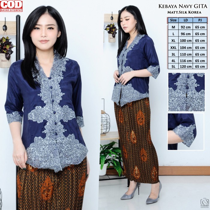 Atasan Kebaya Bordir Biru Navy Gita / Kebaya Bordir Navy / Kebaya Biru BERGARANSI