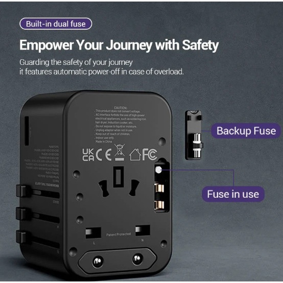 Vention Universal Travel Adaptor Usb Type C A Pd Fast Charging 20W 65W