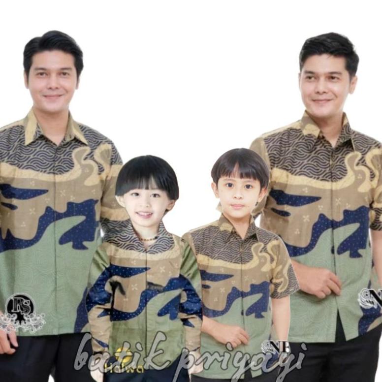 New Kemeja Batik Anak Laki laki Warna Hijau Sage Green Batik Pria Dewasa Couple Batik Ayah dan Anak 